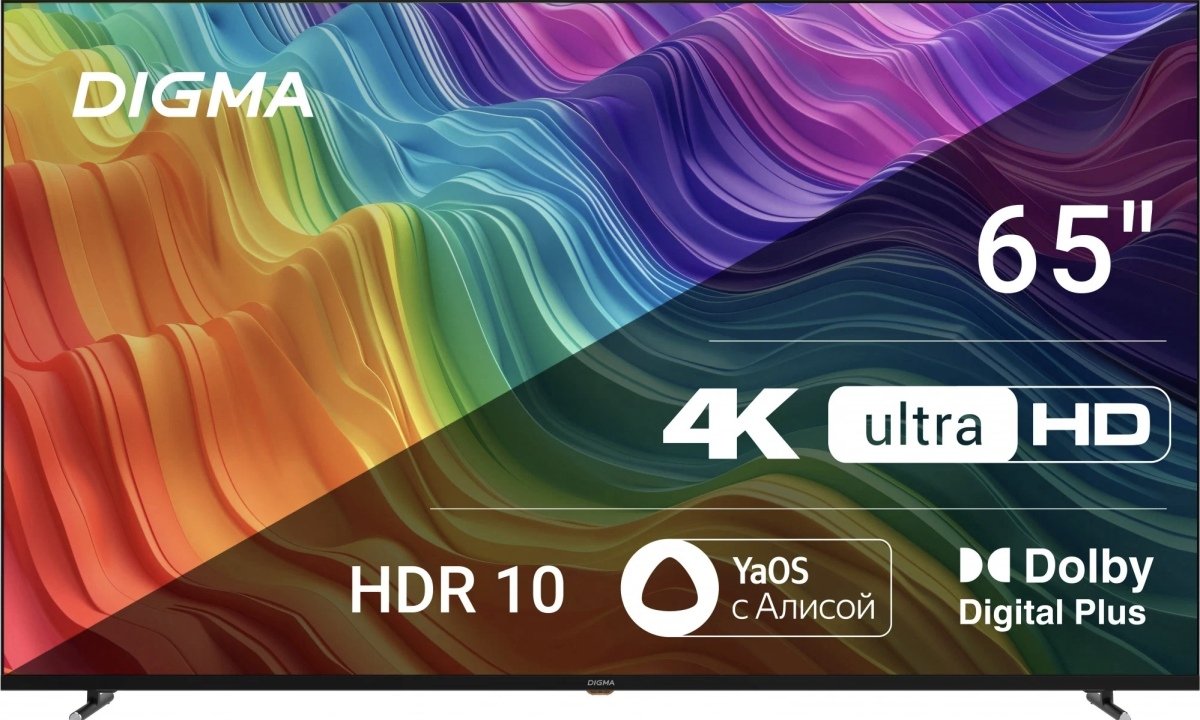65" Телевизор Digma DM-LED65UBB33 4K Ultra HD, черный, СМАРТ ТВ, YaOS